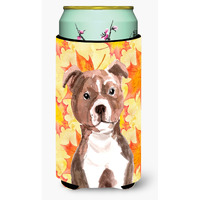 "Caroline's Treasures Red Staffie Bull Terrier Fall Decorative Can Hugger, Tall, Multicolor"