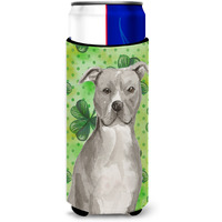 "Caroline's Treasures Staffordshire Bull Terrier St. Patrick's Decorative Can Hugger, Slim, Multicolor"