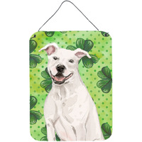 "Caroline's Treasures White Staffie Bull Terrier St. Patrick's Christmas Print, 16"" x 12"", Multicolor"