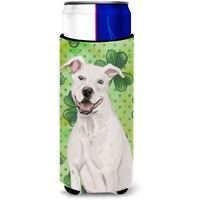 "Caroline's Treasures White Staffie Bull Terrier St. Patrick's Decorative Can Hugger, Slim, Multicolor"