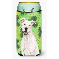 "Caroline's Treasures White Staffie Bull Terrier St. Patrick's Decorative Can Hugger, Tall, Multicolor"