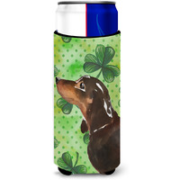"Caroline's Treasures Black and Tan Dachshund St. Patrick's Decorative Can Hugger, Slim, Multicolor"