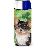 "Caroline's Treasures Long Haired Chihuahua St. Patrick's Decorative Can Hugger, Slim, Multicolor"