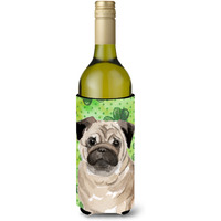 "Caroline's Treasures Fawn Pug St. Patrick's Decorative Bottle Hugger, 750ml, Multicolor"