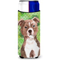 "Caroline's Treasures Red Staffie Bull Terrier St. Patrick's Decorative Can Hugger, Slim, Multicolor"