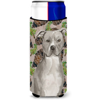 "Caroline's Treasures Staffordshire Bull Terrier Pine Cones Decorative Can Hugger, Slim, Multicolor"