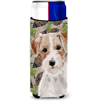 "Caroline's Treasures Wire Hair Jack Russell Pine Cones Decorative Can Hugger, Slim, Multicolor"