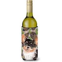 "Caroline's Treasures Long Haired Chihuahua Pine Cones Decorative Bottle Hugger, 750ml, Multicolor"