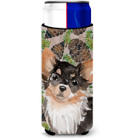 "Caroline's Treasures Long Haired Chihuahua Pine Cones Decorative Can Hugger, Slim, Multicolor"