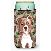 "Caroline's Treasures Red Staffie Bull Terrier Pine Cones Decorative Can Hugger, Tall, Multicolor"