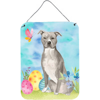 "Caroline's Treasures Staffordshire Bull Terrier Easter Metal Print, 16"" x 12"", Multicolor"