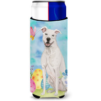 "Caroline's Treasures White Staffie Bull Terrier Easter Decorative Can Hugger, Slim, Multicolor"
