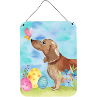"Caroline's Treasures Red Tan Dachshund Easter Metal Print, 16"" x 12"", Multicolor"