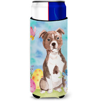 "Caroline's Treasures Red Staffie Bull Terrier Easter Decorative Can Hugger, Slim, Multicolor"