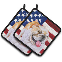 "Caroline's Treasures English Bulldog Patriotic Decorated pot holder, 7.5H x 7.5W, USA American Flag"