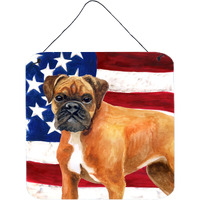 "Caroline's Treasures German Boxer Patriotic Metal Print, 6h x 6w, USA American Flag"