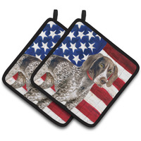 "Caroline's Treasures German Shorthaired Pointer Patriotic Decorated pot holder, 7.5H x 7.5W, USA American Flag"
