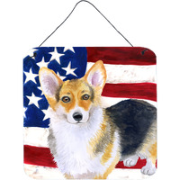 "Caroline's Treasures Pembroke Corgi Patriotic Metal Print, 6h x 6w, USA American Flag"