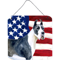 "Caroline's Treasures Harlequin Dane Patriotic Metal Print, 6h x 6w, USA American Flag"