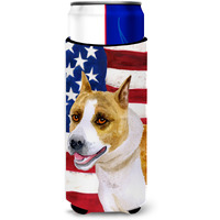 "Caroline's Treasures American Staffordshire Patriotic Decorative Can Hugger, Slim, Multicolor"