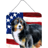 "Caroline's Treasures Bernese Mountain Dog Patriotic Metal Print, 6h x 6w, USA American Flag"