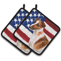 "Caroline's Treasures Smooth Fox Terrier Patriotic Decorated pot holder, 7.5H x 7.5W, USA American Flag"