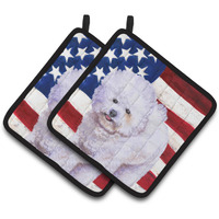 "Caroline's Treasures Bichon Frise Patriotic Decorated pot holder, 7.5H x 7.5W, USA American Flag"