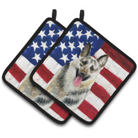 "Caroline's Treasures East-European Shepherd Patriotic Decorated pot holder, 7.5H x 7.5W, USA American Flag"