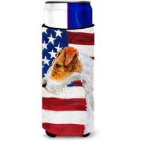 "Caroline's Treasures Fox Terrier Patriotic Decorative Can Hugger, Slim, Multicolor"