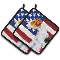 "Caroline's Treasures Fox Terrier Patriotic Decorated pot holder, 7.5H x 7.5W, USA American Flag"