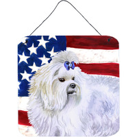 "Caroline's Treasures Maltese Patriotic Metal Print, 6h x 6w, USA American Flag"