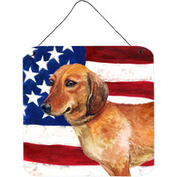 "Caroline's Treasures Dachshund Patriotic Metal Print, 6h x 6w, USA American Flag"