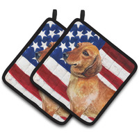 "Caroline's Treasures Dachshund Patriotic Decorated pot holder, 7.5H x 7.5W, USA American Flag"