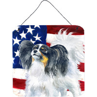 "Caroline's Treasures Papillon Patriotic Metal Print, 6h x 6w, USA American Flag"