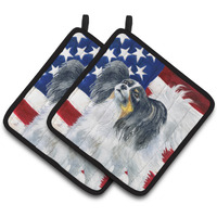 "Caroline's Treasures Papillon Patriotic Decorated pot holder, 7.5H x 7.5W, USA American Flag"