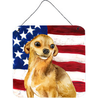 "Caroline's Treasures Chihuahua Patriotic Metal Print, 6h x 6w, USA American Flag"