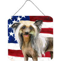 "Caroline's Treasures Chinese Crested Patriotic Metal Print, 6h x 6w, USA American Flag"