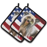 "Caroline's Treasures Chinese Crested Patriotic Decorated pot holder, 7.5H x 7.5W, USA American Flag"