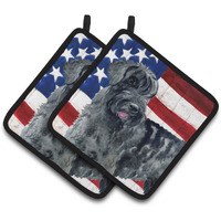 "Caroline's Treasures Giant Schnauzer Patriotic Decorated pot holder, 7.5H x 7.5W, USA American Flag"