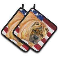 "Caroline's Treasures Shar Pei Patriotic Decorated pot holder, 7.5H x 7.5W, USA American Flag"