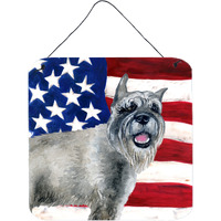 "Caroline's Treasures Schnauzer Patriotic Metal Print, 6h x 6w, USA American Flag"