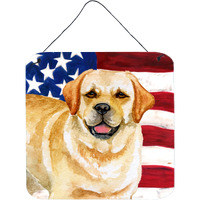 "Caroline's Treasures Golden Retriever Patriotic Metal Print, 6h x 6w, USA American Flag"