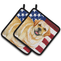 "Caroline's Treasures Golden Retriever Patriotic Decorated pot holder, 7.5H x 7.5W, USA American Flag"