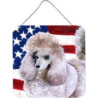 "Caroline's Treasures Poodle Patriotic Metal Print, 6h x 6w, USA American Flag"