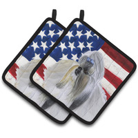 "Caroline's Treasures Shih Tzu Patriotic Decorated pot holder, 7.5H x 7.5W, USA American Flag"