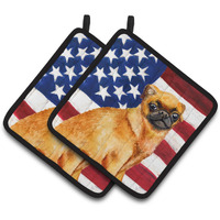 "Caroline's Treasures Small Brabant Griffon Patriotic Decorated pot holder, 7.5H x 7.5W, USA American Flag"