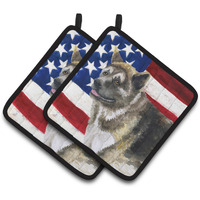 "Caroline's Treasures Akita Patriotic Decorated pot holder, 7.5H x 7.5W, USA American Flag"