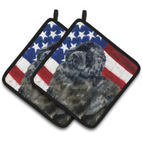 "Caroline's Treasures Newfoundland Patriotic Decorated pot holder, 7.5H x 7.5W, USA American Flag"