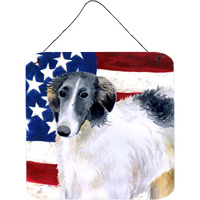 "Caroline's Treasures Borzoi Patriotic Metal Print, 6h x 6w, USA American Flag"