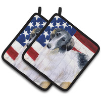 "Caroline's Treasures Borzoi Patriotic Decorated pot holder, 7.5H x 7.5W, USA American Flag"